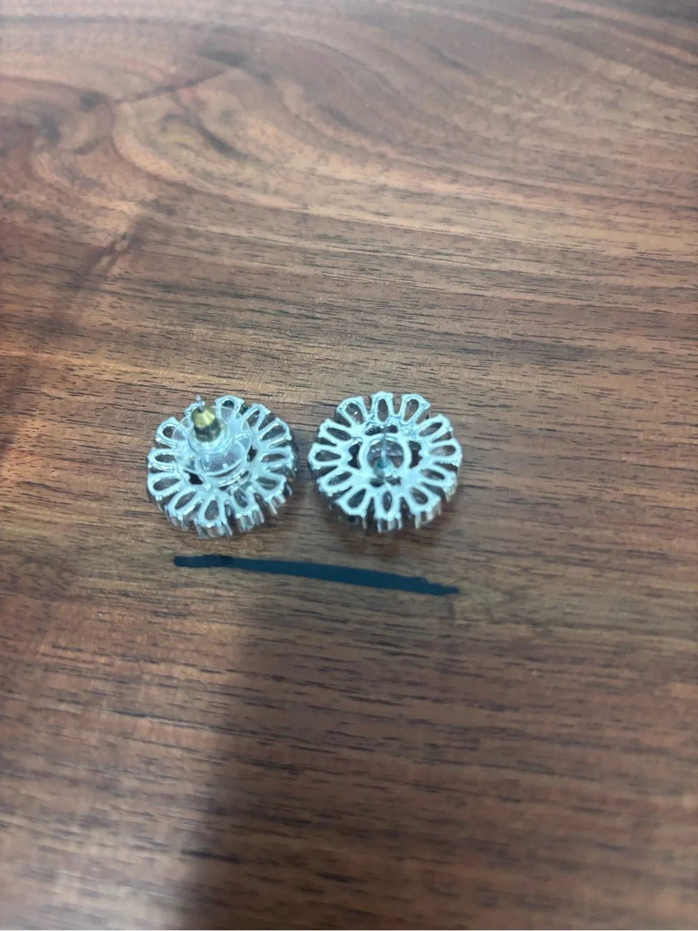 Crystal Flower Stud Earrings - Silver Tone